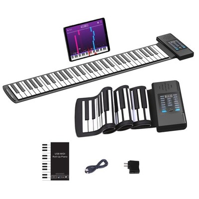 61 Key Roll Up Piano,Upgraded Portable Rechargeable Hand Roll Piano with Sili...