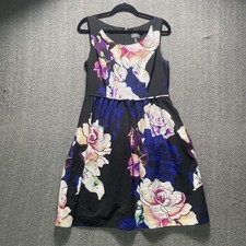 Adrianna Papell Black Floral Sleeveless Fit and Flare Lined Chiffon Dress 12