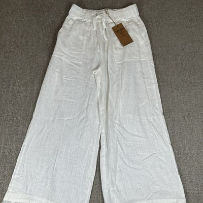 NWT Thread & Supply Wide Leg Belted Pants Paper Bag Waist White Linen Sz M