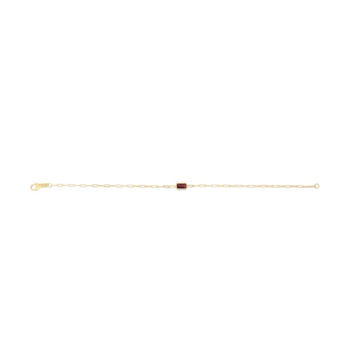 14k Solid Yellow Gold 7" Garnet Gemstone Paperclip Chain Bracelet 1.6mm - Picture 1 of 1