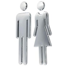 Acrylic Adhesive Backed Men's and Women's Bathroom Sign 7.8" Silver