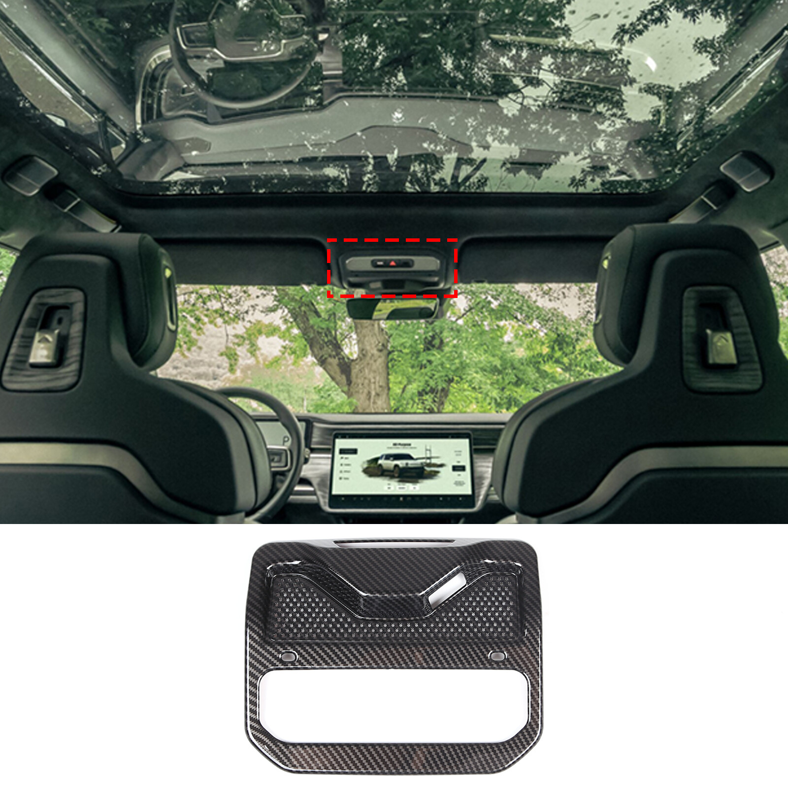 Reading Light Rivian ABS Carbon Fiber Car Roof Reading Lamp Light Cover Trim For Rivian R1T ...