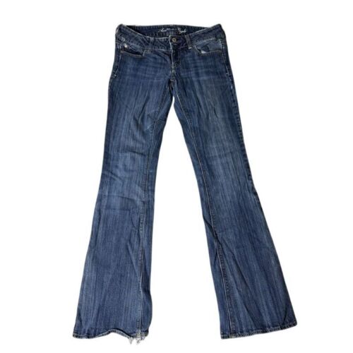 American Eagle Stretch Flare Jeans Y2K Low Rise Denim Medium Wash