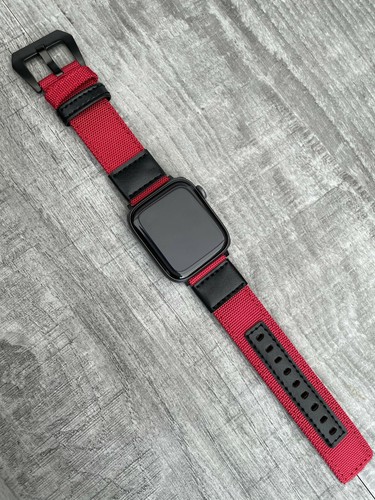 Per Apple Watch 8 7 6 5 4 40/41mm 44/45mm Cinturino Orologio Nylon/Cuoio Rosso - Foto 6 di 7