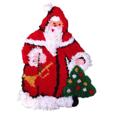 Vintage Santa Claus Christmas Wall Hanging Hook Rug Latch Completed 28" X 19"