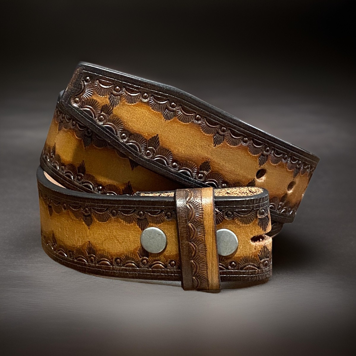 Leather vintage hand made belt Distressed Vintage Black Handmade Leather Belt with Brown  main image 2