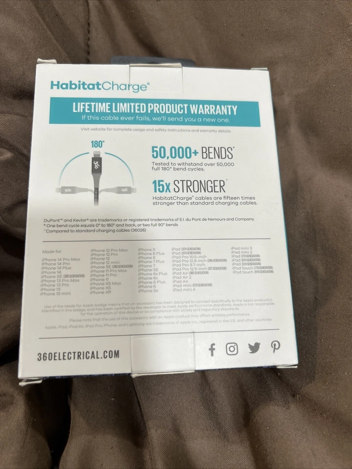 360 HABITATCHARGE 360656-CH 8ft USB-C to USB-C CHARGING CABLE - Image 2 of 2