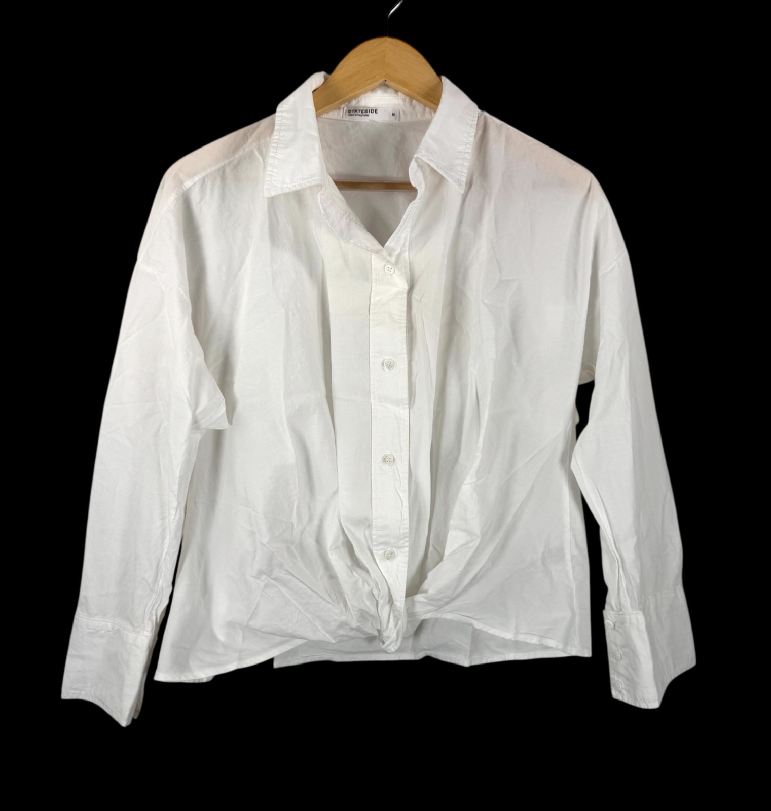 Stateside Voile Long Sleeve White Twist Front Button Up Shirt Size M