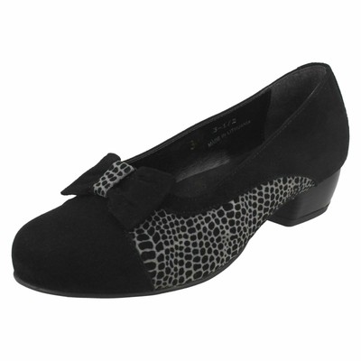 Ladies Da Bella Easy B Black Suede with Bow Heeled Slip On Shoes: Saltby