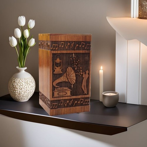 Music Lovers Cremation Urn, Wood Funeral Urns, Gramophone Burial Urns for Ashes - 第 1/10 張圖片