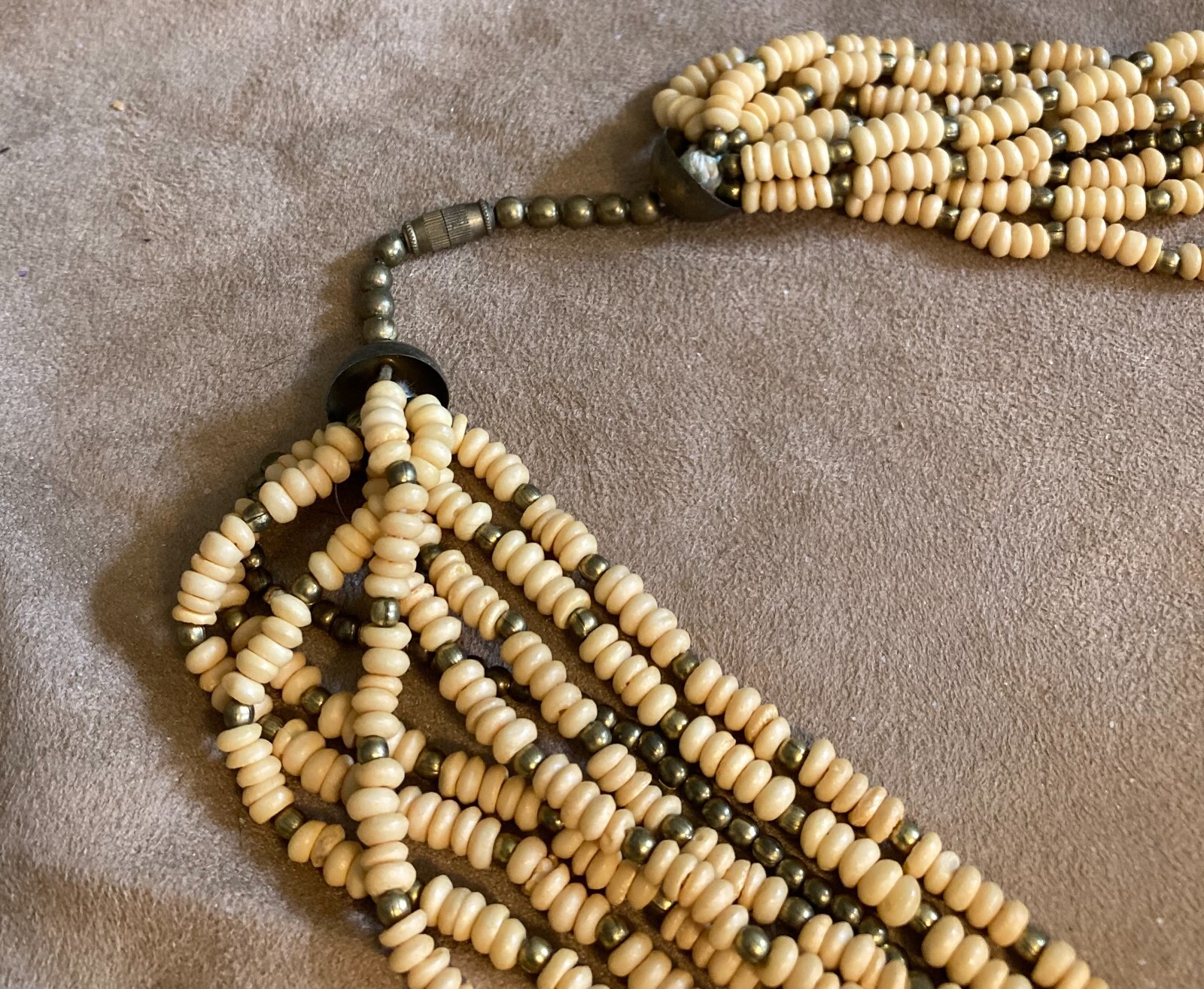 Multiple Strand Statement Beaded Necklace Cream B… - image 3