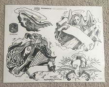 Tattoo Flash Single Sheet by Jesse Lee Vaughn 11  X 14  Angel, Wings, Halo, Harp