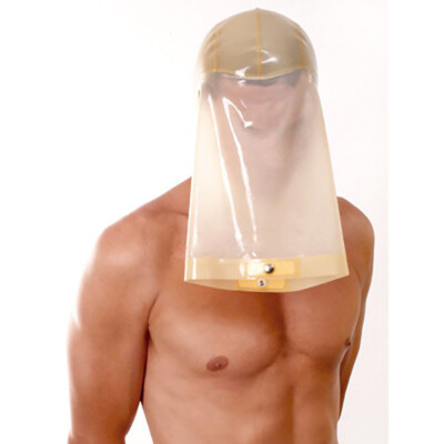  Fetish Latex Mask Translucent Hood with Spoof Feet Sleeve for Bodysuit Party