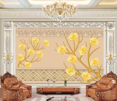 3D Yellow Rose Branch 48221NA Wallpaper Wall Murals Removable Wallpaper Fay