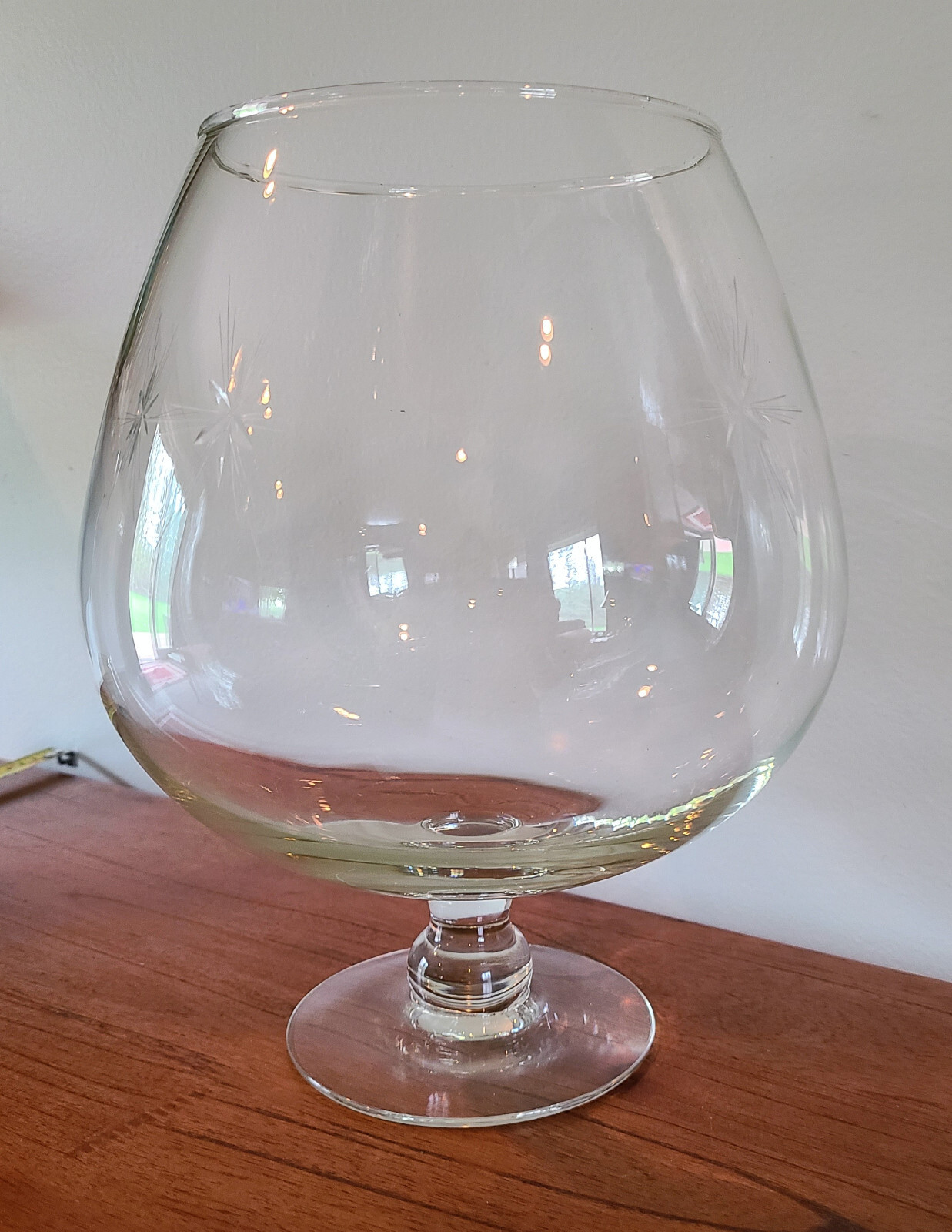 Large Brandy Snifter Fish Bowl Terrarium Etched Star Design 11.38" T