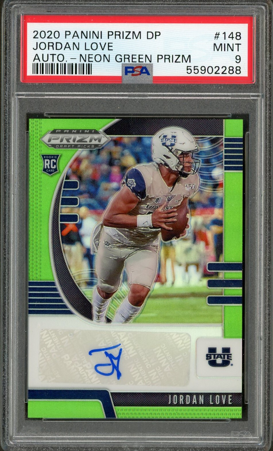 2020 PRIZM DRAFT PICKS JORDAN LOVE NEON GREEN RC Rookie Auto /25 PSA 9 Packers