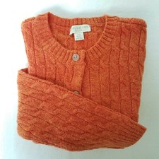 Appleseeds Petite Cable Knit Button Down Orange Heathered Wool Cardigan PSm EUC