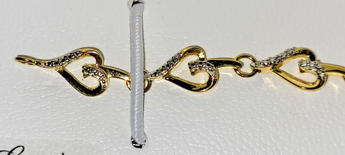 Gold Tone over 925 W/Genuine Diamonds Heart Chain Bracelet 7" 5.5G