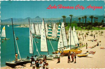 Vintage Postcard 4x6- Catamarans on a beach, Lake Havasu City, AZ