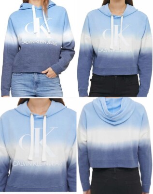 Women's XXL (18) Calvin Klein Jeans Crop Hoodie Tie Dye Baby Blue