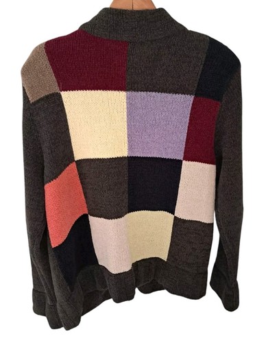 Vintage Christopher & Banks Cardigan Women's Medium Colorblock Checkered Unique