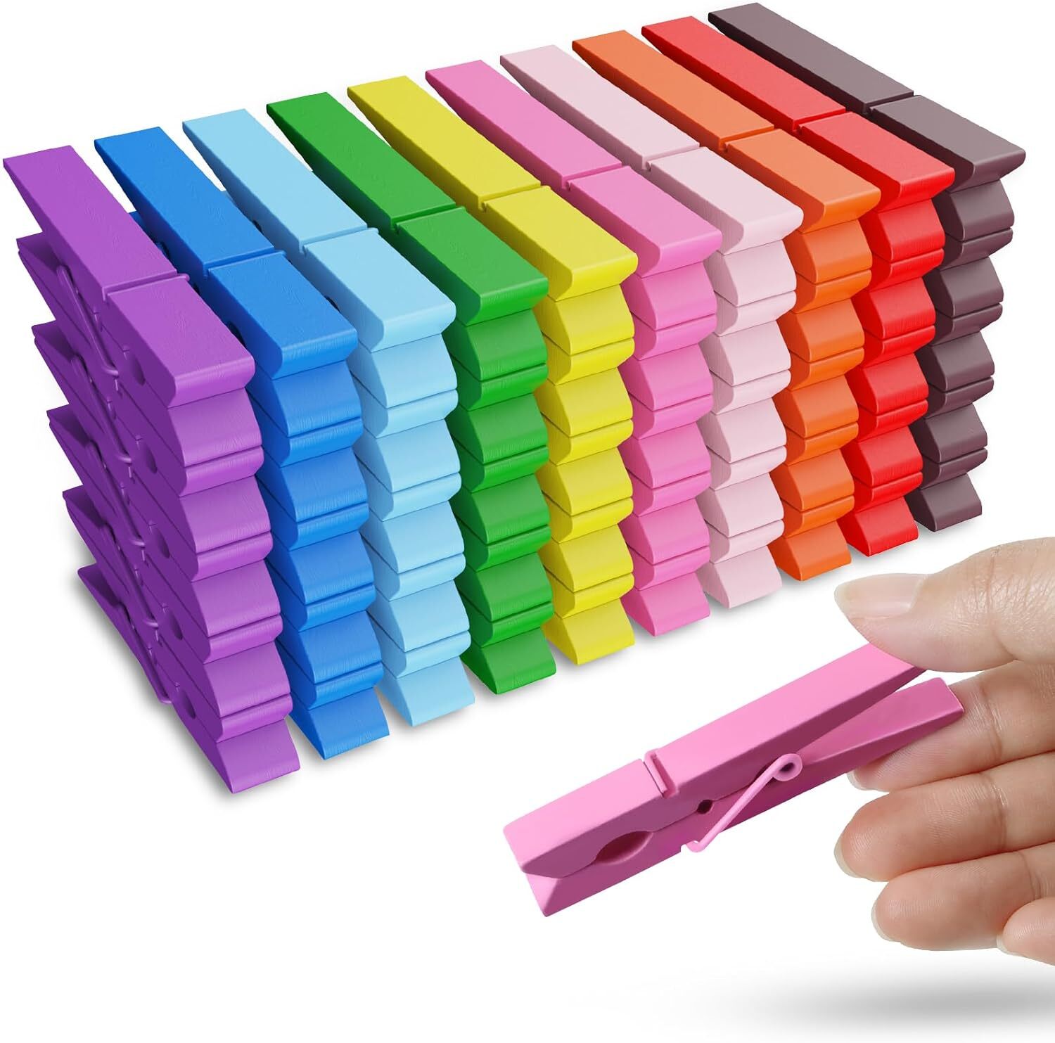 50PCS Colored Wooden Clothespins, 2.9inch 10 Color Clothes Small,