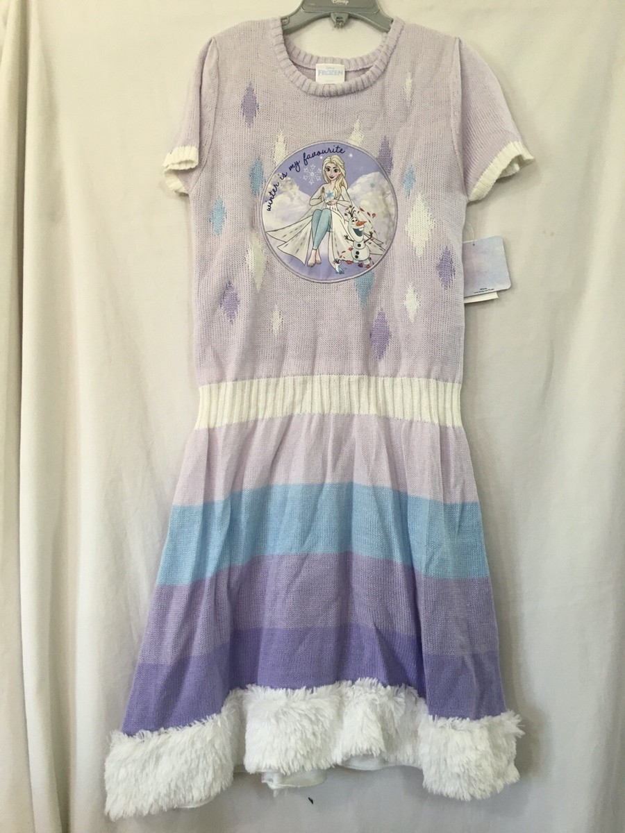New Disney Frozen Elsa Knit Sweater Dress M 7-8, L 10/12 Lilac | eBay