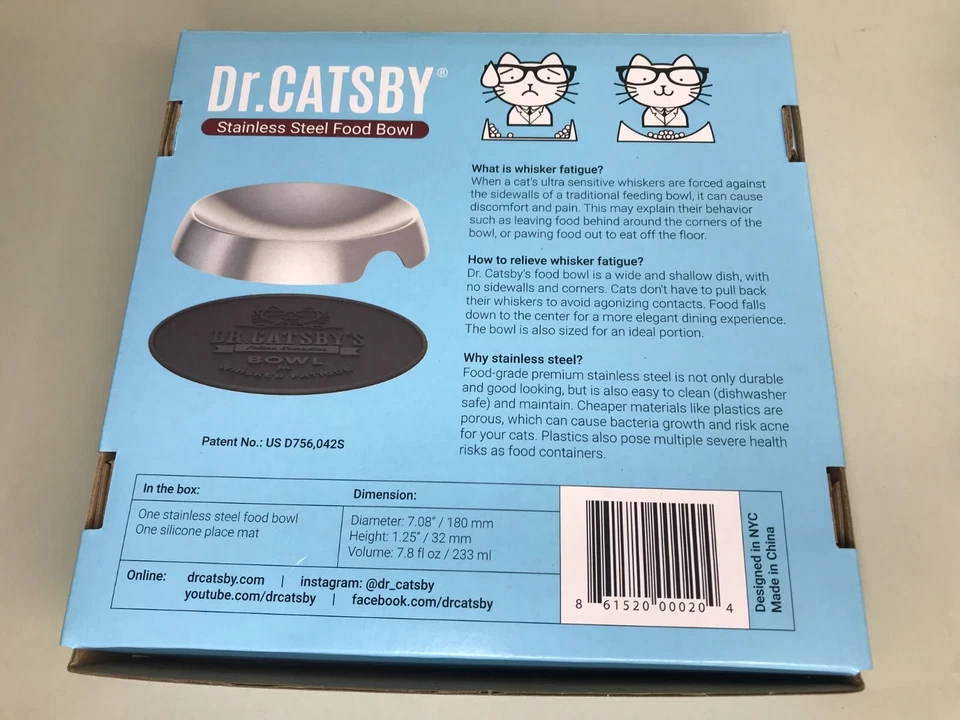 Nuevo en caja Dr Catsby cuencos de comida y agua para gatos bigote de acero inoxidable fatiga antideslizante NUEVO Foto 4 de 4