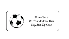 30 Soccer ball PERSONALIZED RETURN ADDRESS LABELS 1 in X 2 5/8 GLOSSY