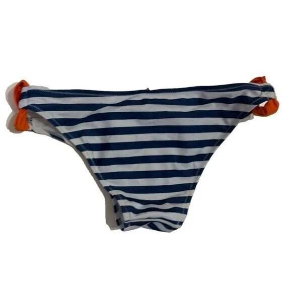 Traje de Baño 2 Piezas Bikini Naranja Acolchado Top Azul Rayas Parte Inferior Baño Mediano Foto 2 de 4