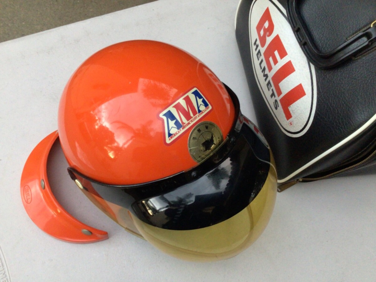 RARE Vintage BELL MAGNUM Orange TOPTEX HELMET Bubble Shield +