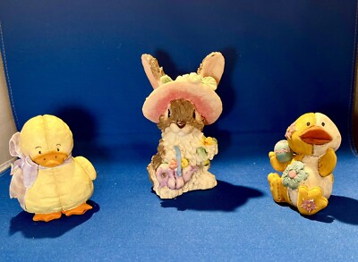 ADORABLE Easter Bunny &Duck Spring  Figurines  DETAILED, Resin, Sweet Festive
