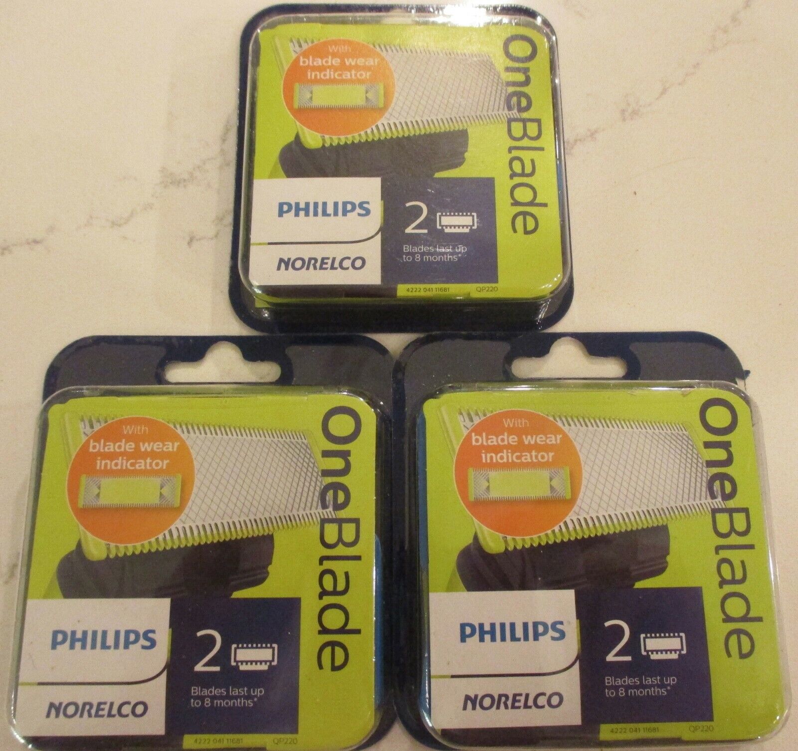 3 LOT Sealed PHILIPS NORELCO OneBlade Replaceable Blade -3X2 = 6 BLADES GENUINE 