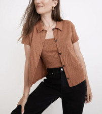 MADEWELL EARTHEN RED KNIT TEXTURED BUTTON-FRONT SHIRT TOP Sz XXS
