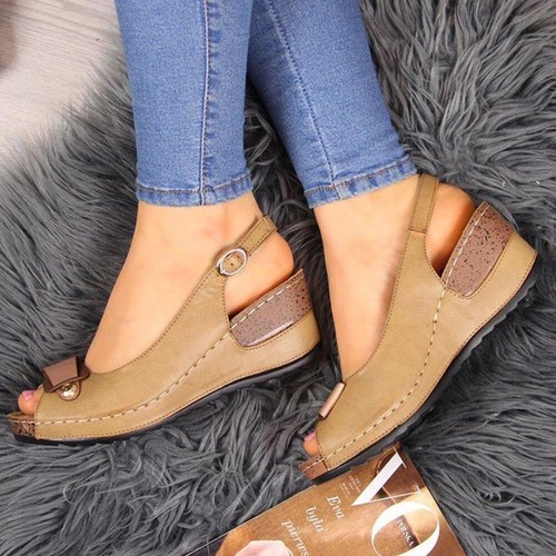 Women's Summer Wedge Heel Sandals Heel Shoes Peep Toe Platform Buckle Slingback - Picture 5 of 15