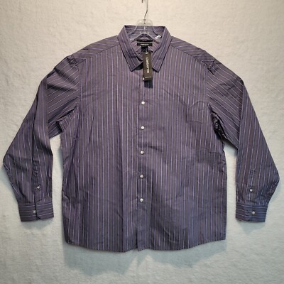 NWT CLAIBORNE Parker Purlpe Stripe Men's 80's 2-PLY Long Sleeve Shirt Size XXL