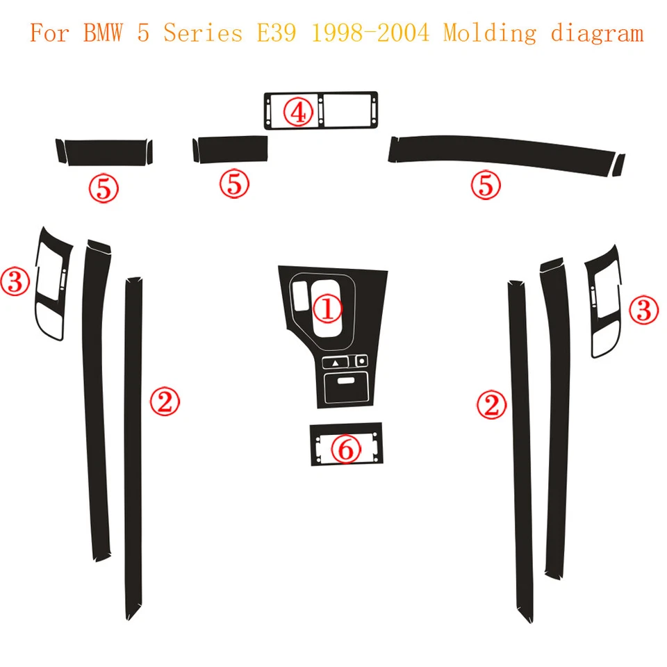 For BMW 5 Series E39 1998-2004 5D Carbon Fiber Pattern Interior DIY Trim Decals Foto 3 de 4