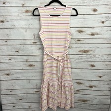 J Crew White Striped Tie Waist Tank MIDI Dress Size Medium