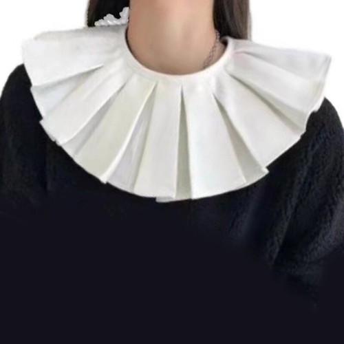 Women Pleated Ruffle Solid Color Fake Collar Lace-Up Capelet Clothing Accessorie - Picture 2 of 10