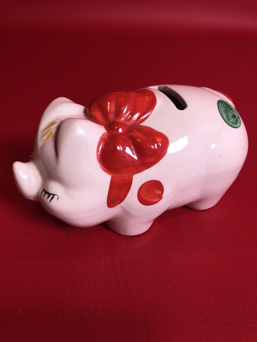 VINTAGE Circa 1950 Shawnee ?Ceramic Polka Dot Pig Piggy Bank