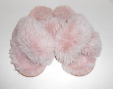 LAUREN CONRAD Women's Size M 7-8 Fluffy Fuzzy Pink Crossover Cushioned Slippers
