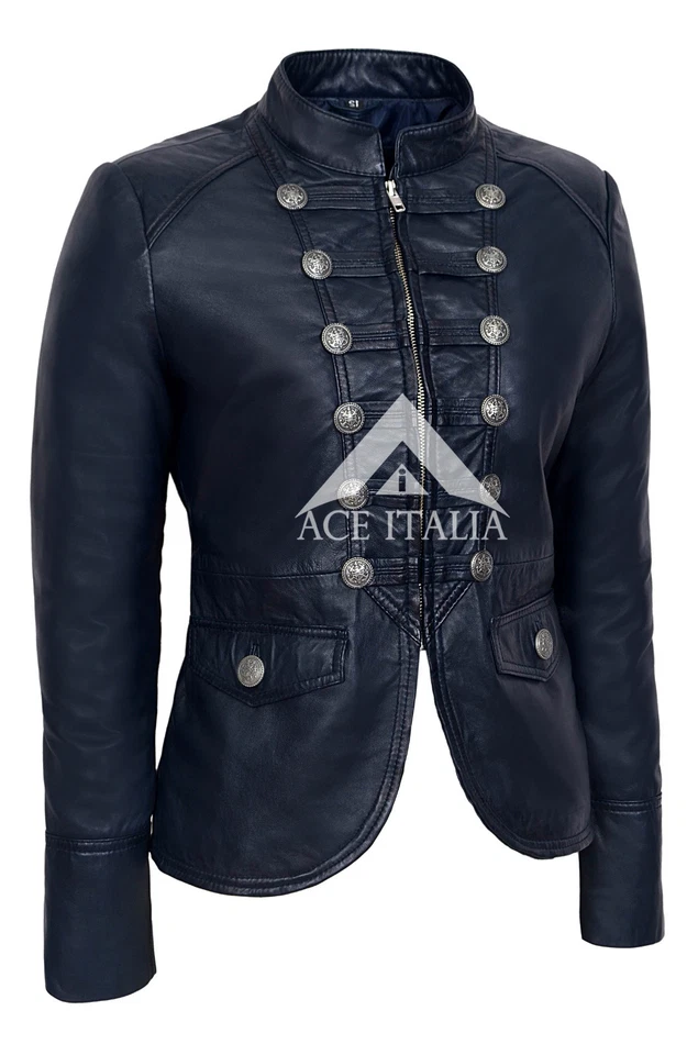 'VICTORY' Ladies Navy Blue Military Parade Soft Real Napa Leather Jacket 8976 - Image 2 of 4