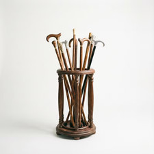 Wooden Cane Stand Walnut Finish: Vintage Walking Stick Holder Organizer