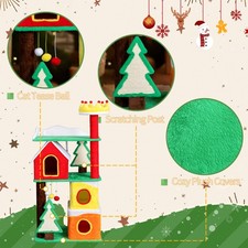 56in Christmas Themed Plush Cat Tree, Multi-level Cat Tower with Cat Condos