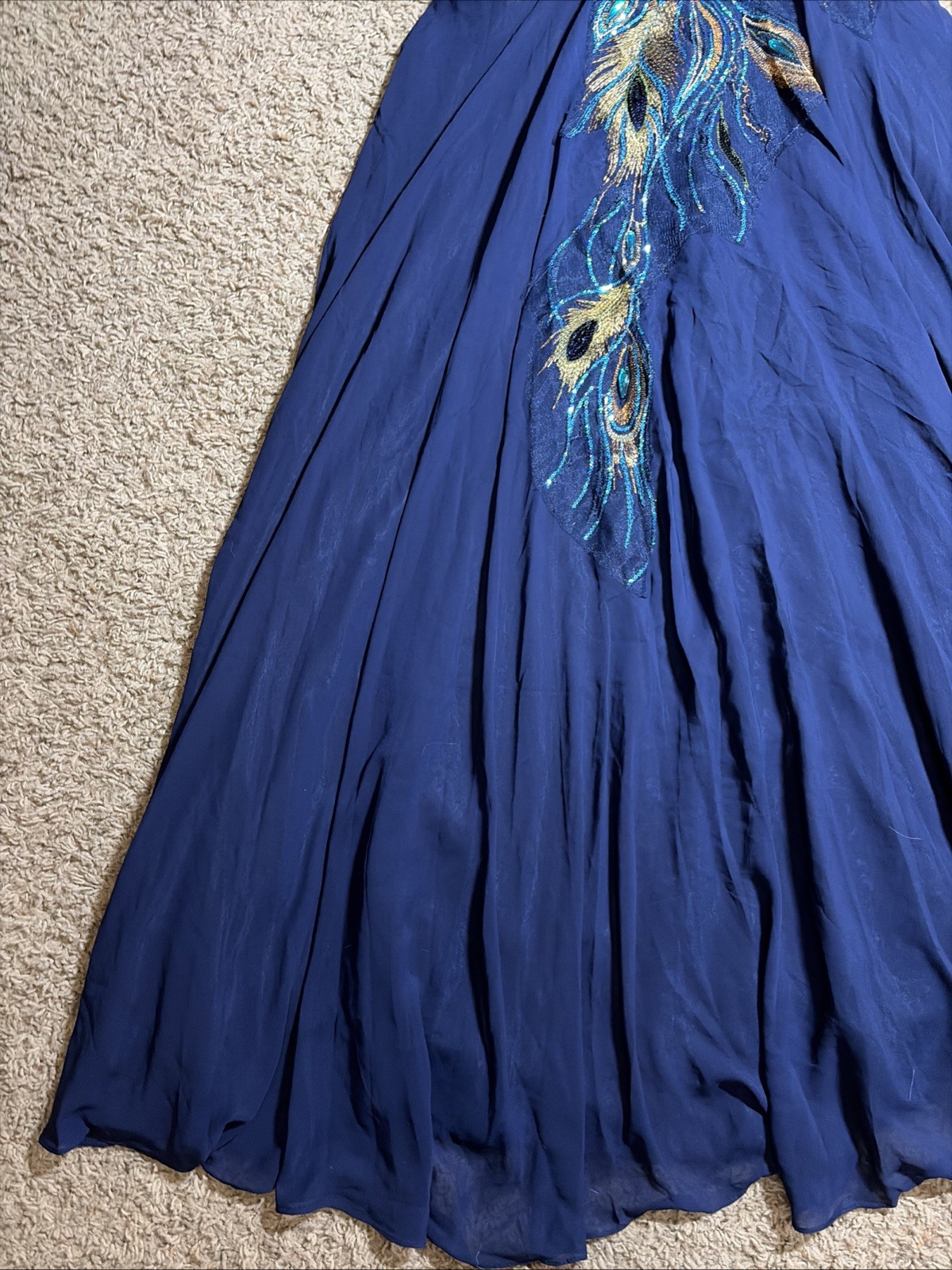 NWT Women’s 10 Grace Karin Blue Peacock Beaded Strapless Corset Dress Gown