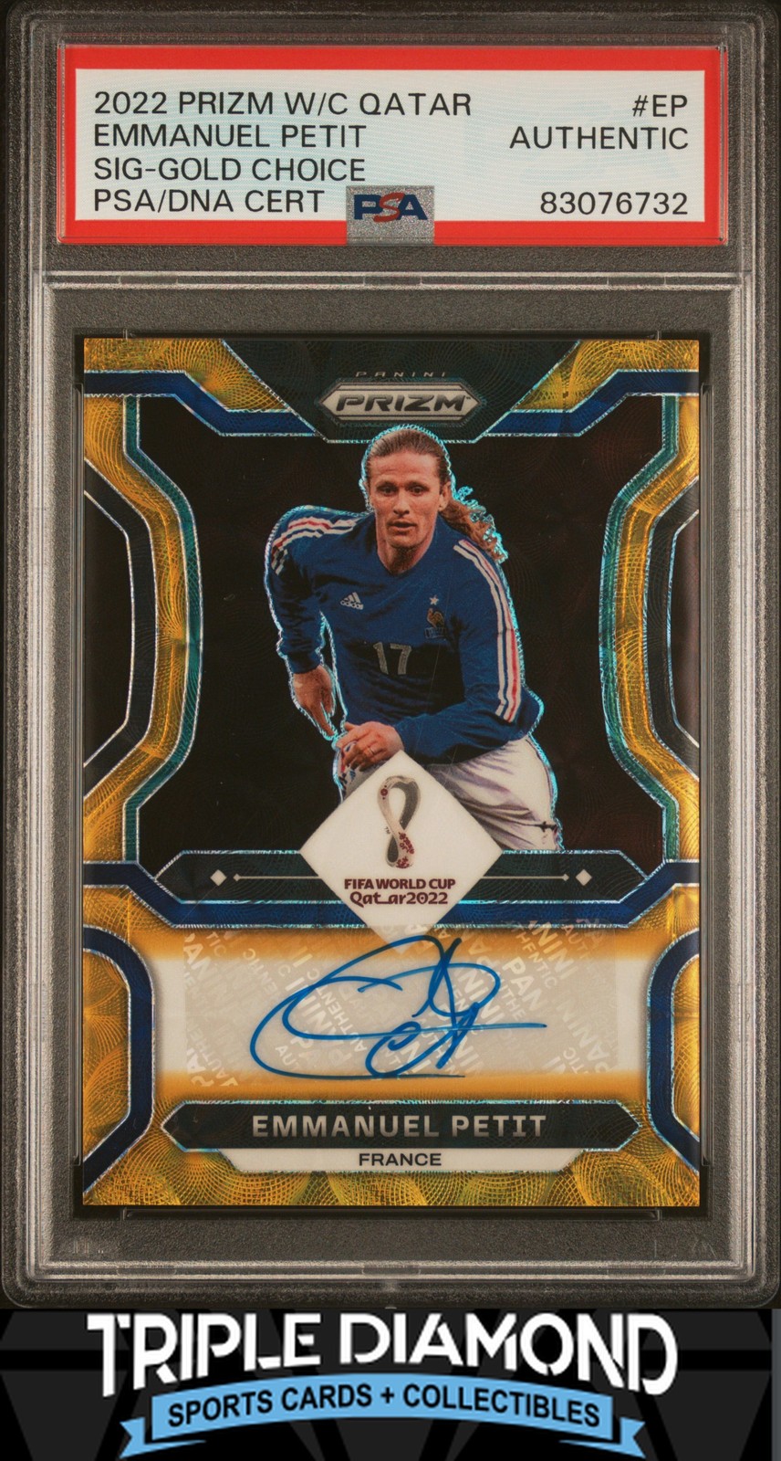2022 Prizm World Cup Emmanuel Petit Auto Gold Choice #2/2 PSA Auth LS134