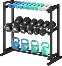 3 Tier Adjustable Dumbbell Rack, 33.6-Inch Weight Rack for Home Gym, Extended Ba