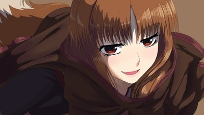Anime holo spice wolf girls brunette red eyes face open Custom Gaming Mat Desk