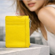 Minimalist Leather Slim Wallet With Zipper, Front Pocket Credit Card Holder