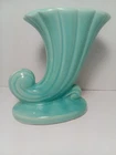 Vintage USA Shawnee Pottery Turquoise Cornucopia Vase